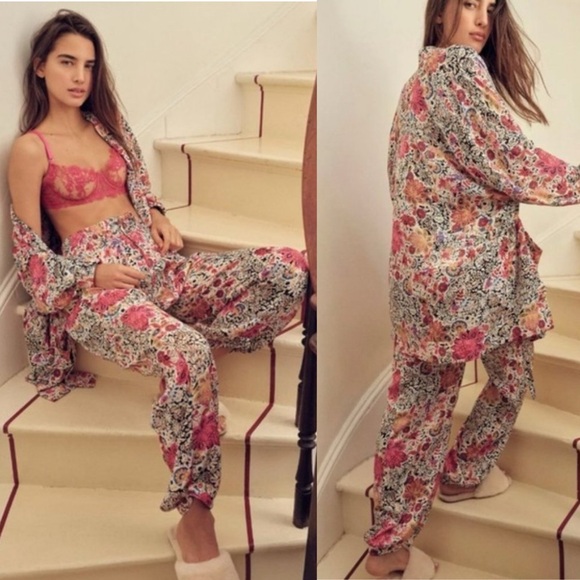 Free People Slinkin Robe & Harem Pants Set In Ivory Combo - Picture 2 of 16